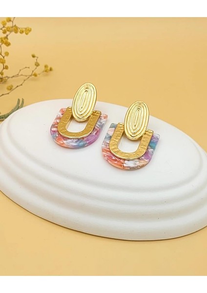 Asimetrik Geometrik Akrilik Pembe Küpe fiyatları