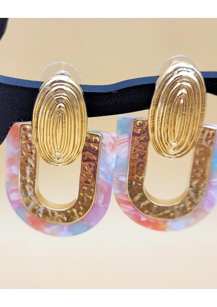 Asimetrik Geometrik Akrilik Pembe Küpe modelleri