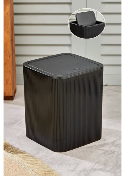 Kare Kapaklı Çöp Kovası, Çizgili Mutfak Düzenleyici, Siyah, Pratik ve Şık Tasarım modelleri