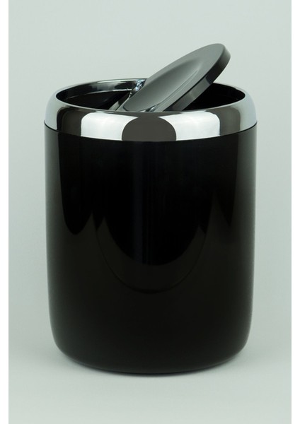 Krom Dekorlu Siyah Döner Kapaklı Çöp Kovası 6 Lt, Banyo ve Ofis Için Şık Seçenek fırsatları