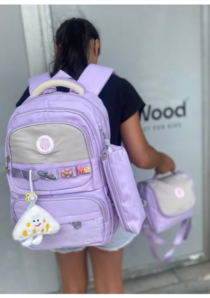 Kız Çocuk Ilköğretim Çantası Ultra Hafif Ilkokul / Ortaokul Okul 3 Lü Çanta Seti Pembe-Lila -Gri fiyatları