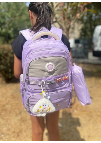 Kız Çocuk Ilköğretim Çantası Ultra Hafif Ilkokul / Ortaokul Okul 3 Lü Çanta Seti Pembe-Lila -Gri modelleri
