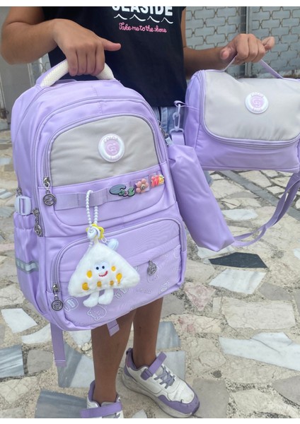 Kız Çocuk Ilköğretim Çantası Ultra Hafif Ilkokul / Ortaokul Okul 3 Lü Çanta Seti Pembe-Lila -Gri fırsatları