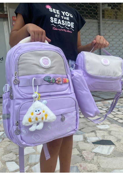 Kız Çocuk Ilköğretim Çantası Ultra Hafif Ilkokul / Ortaokul Okul 3 Lü Çanta Seti Pembe-Lila -Gri indirimleri