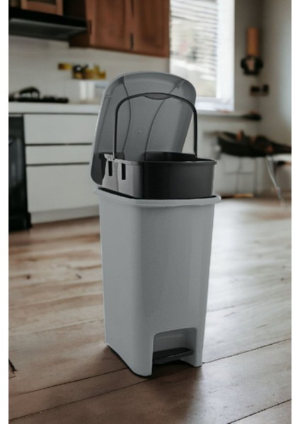 Gri 12,5 Litre Pedallı Çöp Kovası, Slim, Iç Kovalı, Metalik Tasarım fiyatları