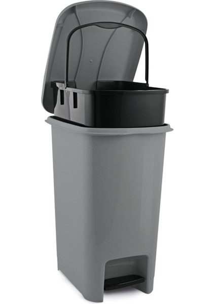 Gri 12,5 Litre Pedallı Çöp Kovası, Slim, Iç Kovalı, Metalik Tasarım modelleri