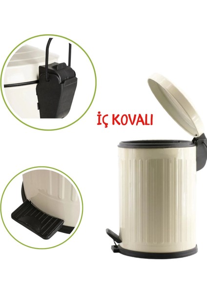 Krem Renkli 16 Lt Pedallı Çöp Kovası, Amortisörlü Kapak, Silinebilir Yüzey indirimleri