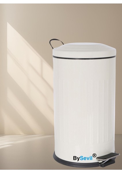 Krem Renkli 16 Lt Pedallı Çöp Kovası, Amortisörlü Kapak, Silinebilir Yüzey
