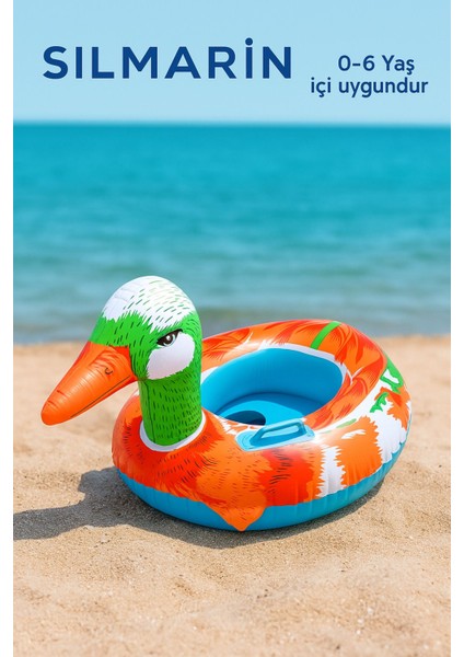 0-6 Yaş Çocuklar Için Mavi Ördek Figürlü Yüzme Simidi, Rahat Tutamaklı, Deniz ve Havuz Kullanımı