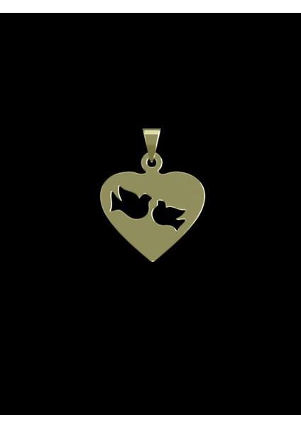 14 Ayar Altın Kalp ve Kuş Kolye Ucu 1 Gr, KC11018 Kodlu
