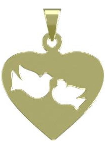 14 Ayar Altın Kalp ve Kuş Kolye Ucu 1 Gr, KC11018 Kodlu