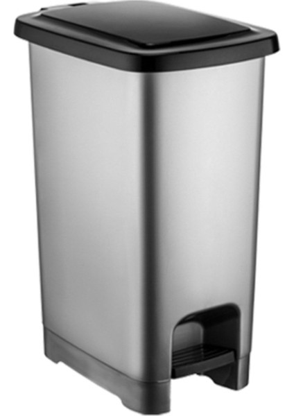 25 Litre Pedallı Gri Siyah Kapaklı Çöp Kutusu