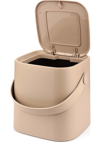 Bej Tutma Saplı Iç Kovalı 4 Lt Tezgah Üstü Mutfak Çöp Kovası