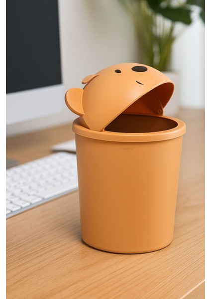 Sevimli Turuncu Masaüstü Mini Çöp Kutusu, 1 Litre