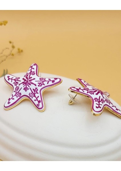 Pembe Beyaz Zr Model Seramik Deniz Yıldızı Küpe modelleri