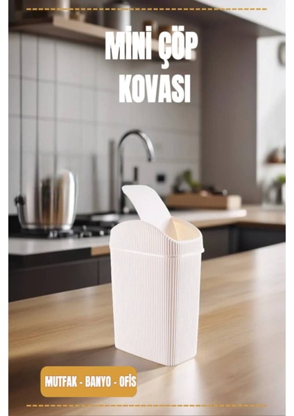 Küçük Çöp Kutusu, Mutfak, Banyo, Tuvalet, Ofis Için, Krem Renk