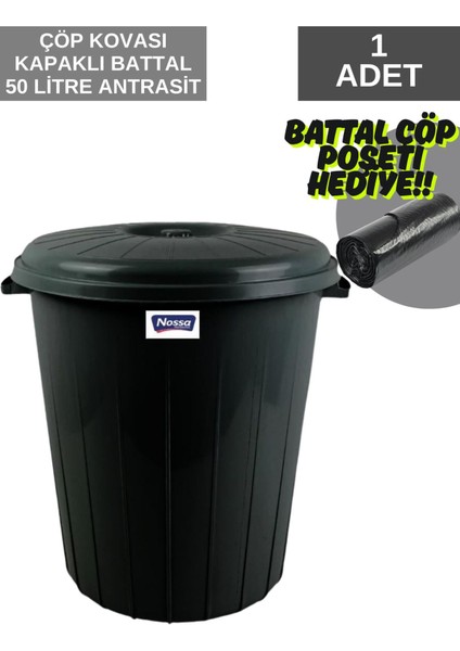 50 Litre Siyah Kapaklı Çöp Kovası, Dayanıklı ve Şık Tasarım