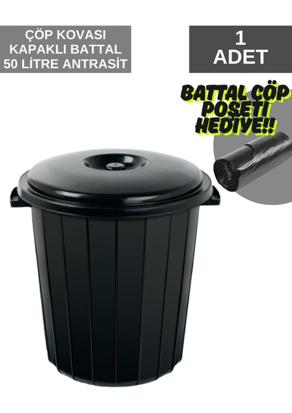 50 Litre Siyah Kapaklı Çöp Kovası, Dayanıklı ve Şık Tasarım fiyatları
