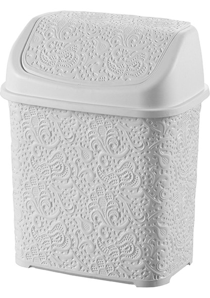 Alaca Dantel Baskılı Şık Çöp Kovası, Modern ve Kullanışlı Tasarım, Temiz ve Sade Görünüm