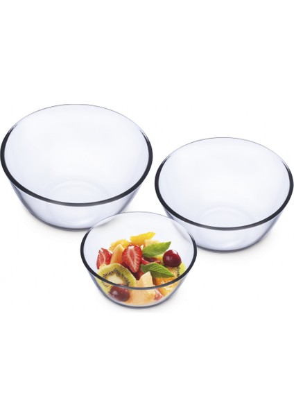 Sımax 3’lü Isıya Dayanıklı Cam Kase Seti (0,5 + 1,3 + 2,5 L) – Borosilikat Cam, Sağlıklı ve Şık Sunumlar Için