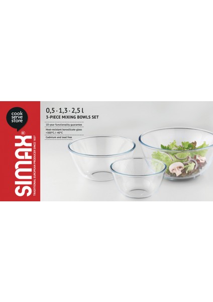 Sımax 3’lü Isıya Dayanıklı Cam Kase Seti (0,5 + 1,3 + 2,5 L) – Borosilikat Cam, Sağlıklı ve Şık Sunumlar Için indirimleri
