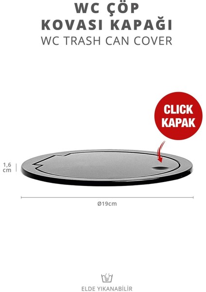 Siyah Yuvarlak Yedek Çöp Kovası Kapağı, Dayanıklı ve Şık Tasarım