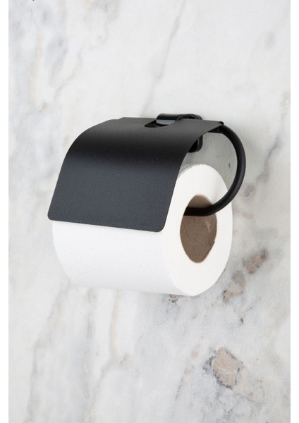 Mini Siyah Geniş Kapaklı Tuvalet Kağıtlık Askısı