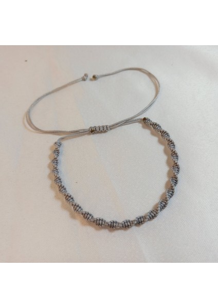 Unisex Gümüş Makrome Örgü Asansörlü Ayarlanabilir Bileklik, Spiral Makrome Örgü Ip Bileklik, Makrome Bileklik, Örgü Bileklik, Ip Bileklik, Gümüş Renk Makrome Örgü Bileklik