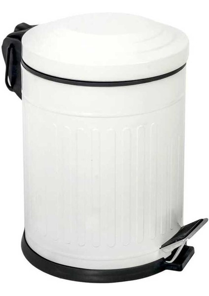 5 Litre Pedallı Vitange Çizgili Beyaz Metal Çöp Kovası