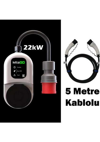 22KW Şarj Istasyonu 5 Metre Kablolu Set Mobil Taşınabilir Elektrikli Araç Şarj Ünitesi