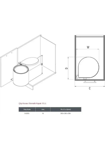 Antrasit Renk Otomatik Kapaklı Çöp Kovası 10 Litre 40CM Modül modelleri