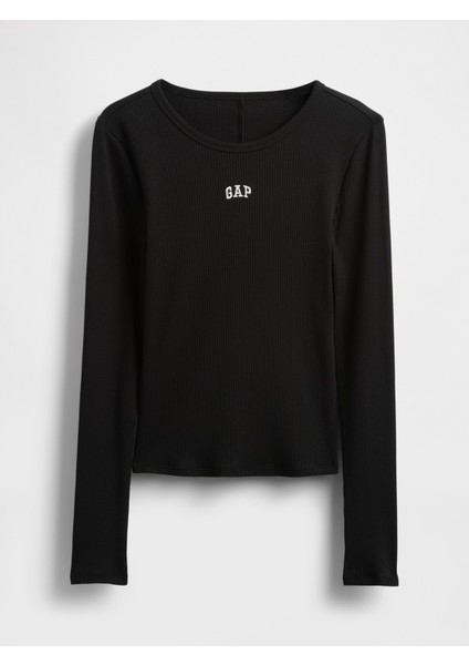 Kadın Siyah Modern Fitilli Logo Crop T-Shirt fiyatları