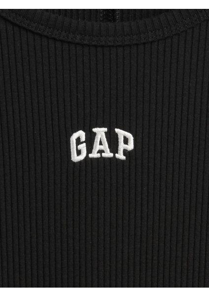 Kadın Siyah Modern Fitilli Logo Crop T-Shirt modelleri