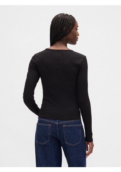 Kadın Siyah Modern Fitilli Logo Crop T-Shirt fırsatları