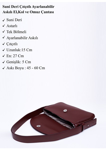 Bordo Shk150 Suni Deri Astarlı Çıtçıtlı Ayarlanabilir Askılı El, Kol ve Omuz Çantası modelleri