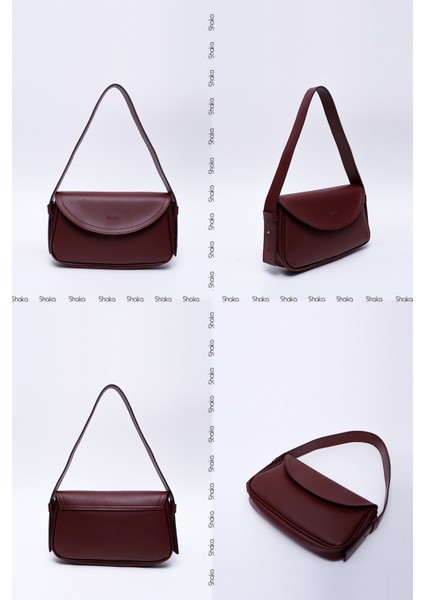 Bordo Shk150 Suni Deri Astarlı Çıtçıtlı Ayarlanabilir Askılı El, Kol ve Omuz Çantası