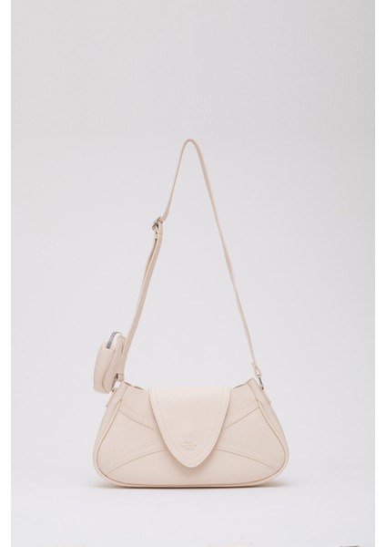 Krem Shk96 Suni Deri Tek Bölmeli Cüzdanlı Kol ve Omuz Çantası