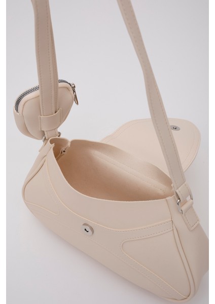Krem Shk96 Suni Deri Tek Bölmeli Cüzdanlı Kol ve Omuz Çantası