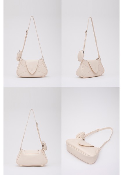 Krem Shk96 Suni Deri Tek Bölmeli Cüzdanlı Kol ve Omuz Çantası