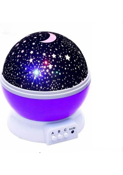 Star Master Dönen Renkli Ay ve Yıldız Yansıtmalı Projeksiyon Lamba Gece Lambası Parti Lambası Hediyelik (Mor)