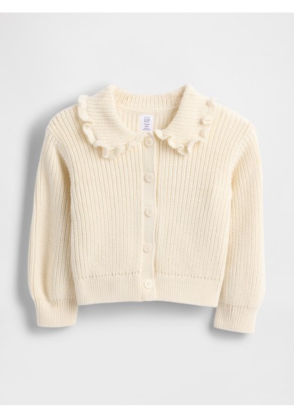 Kız Bebek Krem Yaka Detaylı Hırka Kazak