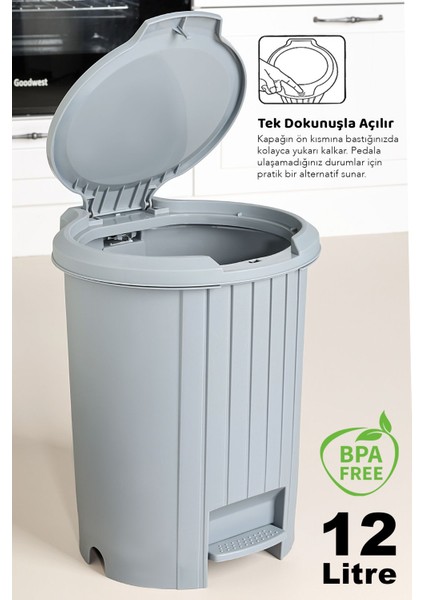 Pratik Pedallı Çöp Kovası 12L, Banyo ve Mutfak Için Gri Renk fiyatları