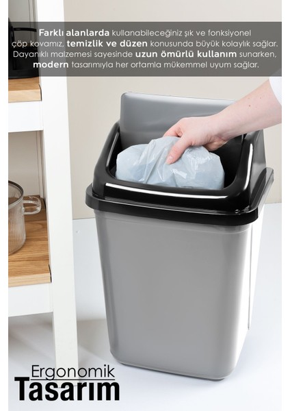 Gri Kapaklı Plastik Çöp Kovası, 20 Litre, Ev, Ofis, Banyo, Mutfak Kullanımına Uygun fırsatları