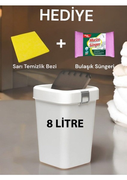 Beyaz 8l Çöp Kutusu ve Temizlik Seti, Pratik ve Şık Ev Temizliği Aksesuarı