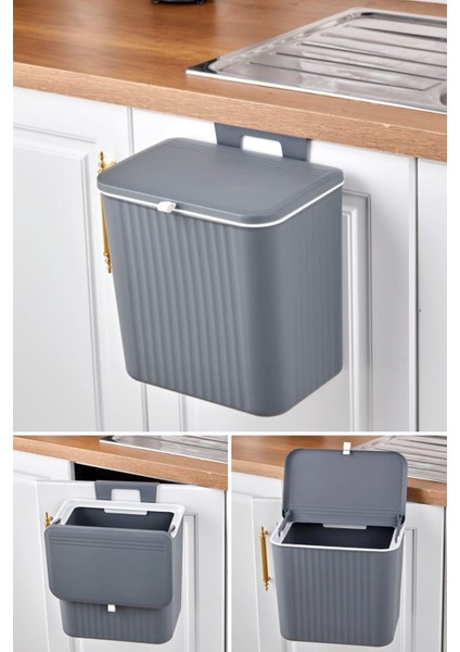 Gri Mutfak Tezgah Üstü Dolap Askılı 15 Lt Çöp Kovası, Pratik ve Şık Tasarım