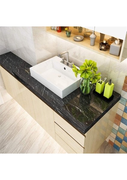 Mermer Desenli Masa Tezgah Mutfak Su Geçirmez Yapışkanlı Folyo Sticker Siyah 5x0,6m (5224) fırsatları