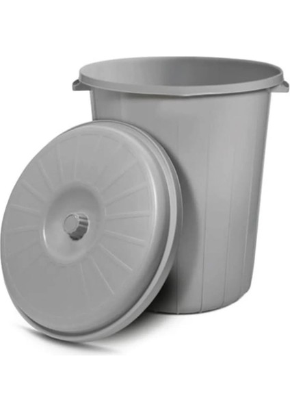 50 Lt Kapaklı Yuvarlak Plastik Çöp ve Su Kovası Gri, Dayanıklı ve Kullanışlı