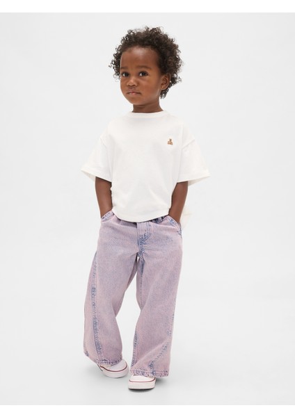 Kız Bebek Açık Pembe Pull-On Baggy Wide-Leg Jean Pantolon