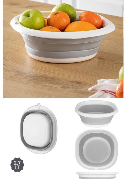 Pratik Katlanabilir Leğen 2,7l, Akordiyon Tasarım, Hafif ve Kullanışlı