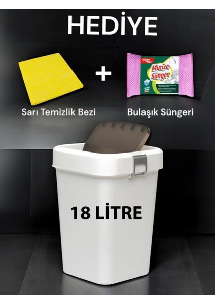 Beyaz 18 Litre Çöp Kutusu ve Temizlik Seti, Pratik ve Şık Kullanım Sağlar